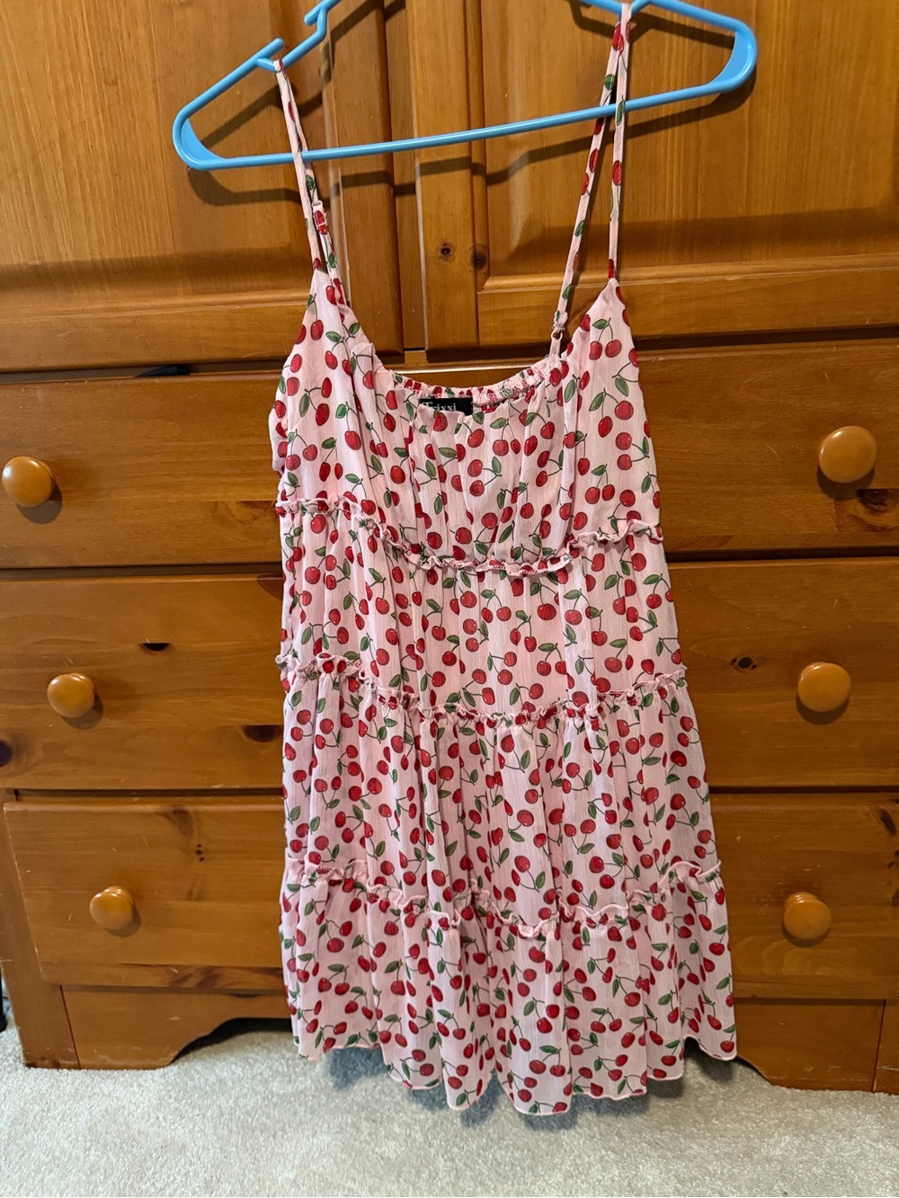 Pink Cherry-Print Tiered Sundress for Girls